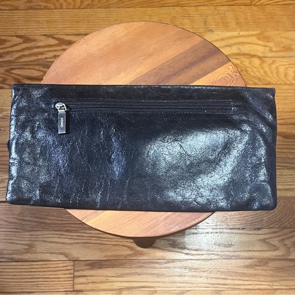 HOBO International Ruffle Envelope Black Leather Clutch Purse Good Condition - Picture 2 of 11